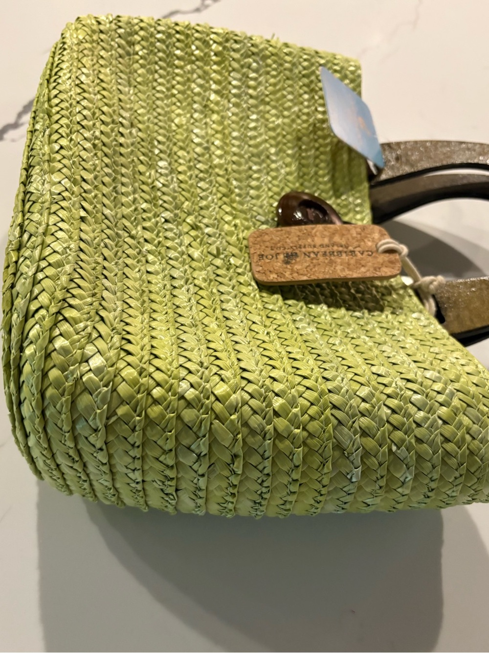 NWT Caribbean Joe Lime Green Wheat Straw HandHeld Tote Bag - Picture 4 of 12